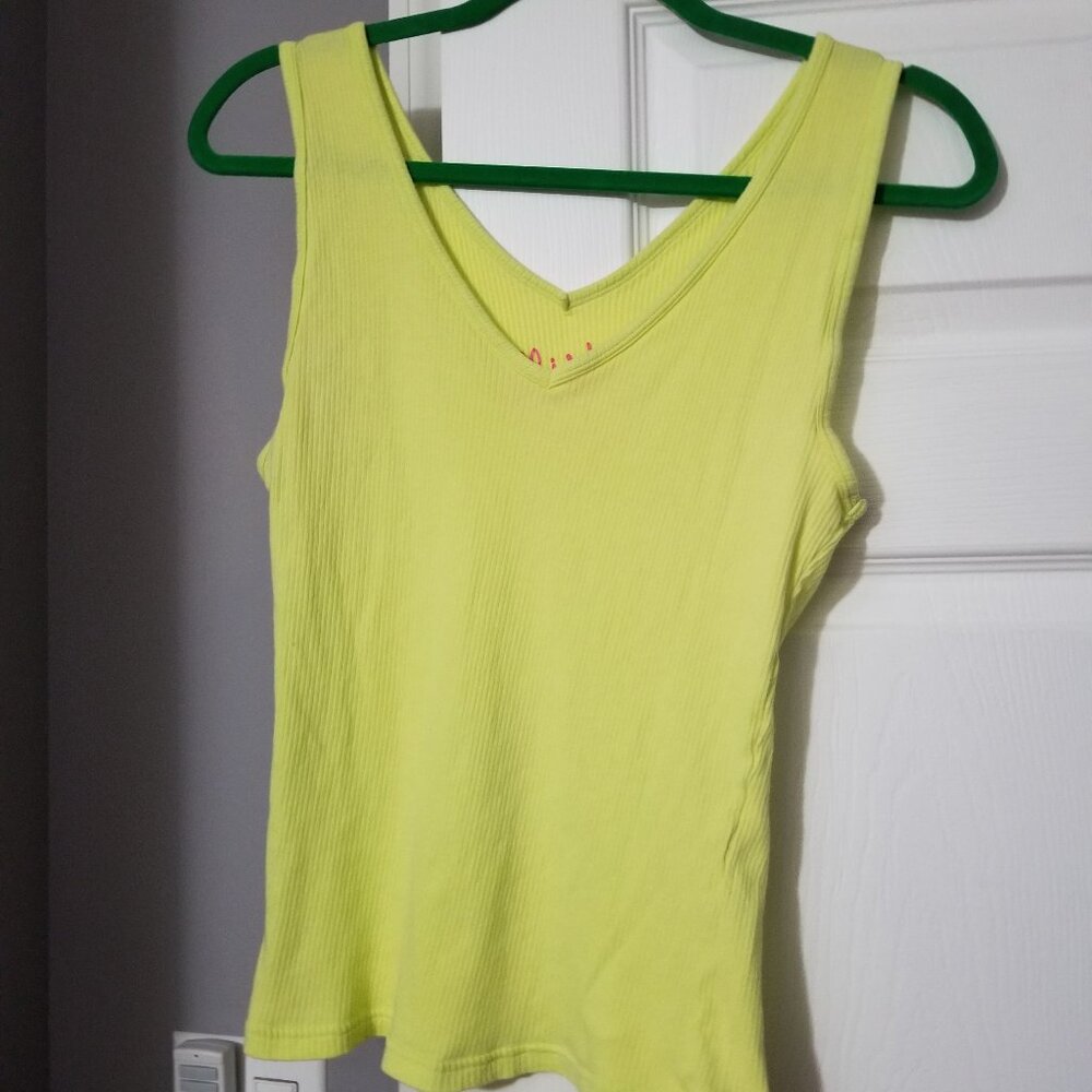 flirtitude Lime-Green V-Neck Ribbed Tank